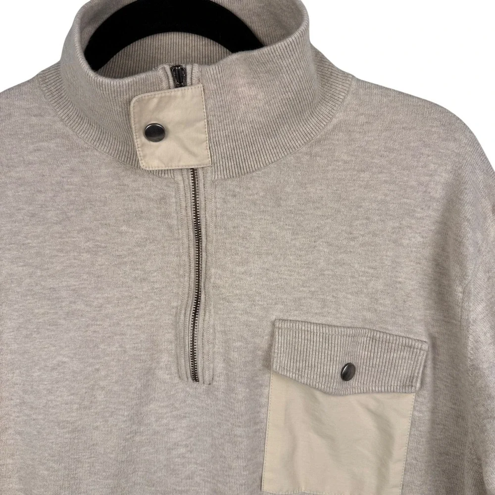 Banana‎ Republic Sweater Mens XL Mock Neck Half Zip Pullover Long Sleeve Ivory
